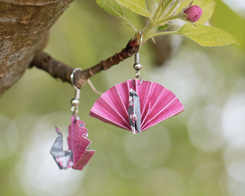 boucles d'oreilles paon en origami